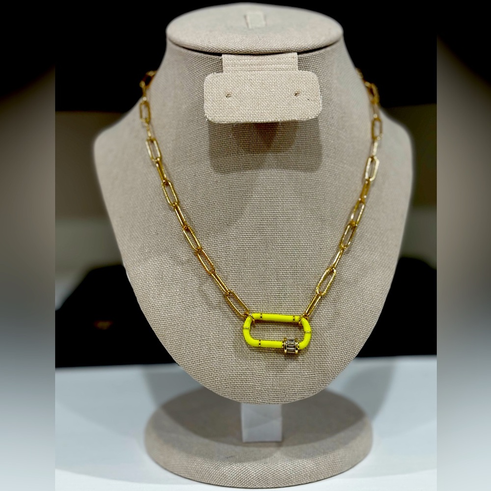 18 inch Gold Plated Necklace w/ Neon Yellow Accent